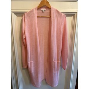 J. Jill Pink Linen Cardigan Open Weave Size XS Pockets